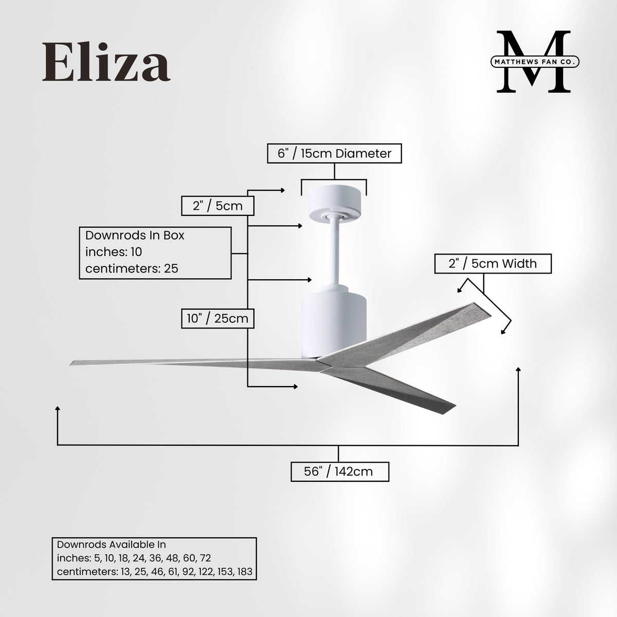 56-Inch Eliza 3-Blade Ceiling Fan Without Light Kit