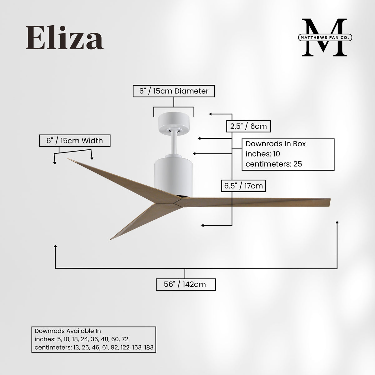 56-Inch Eliza 3-Blade Ceiling Fan Without Light Kit