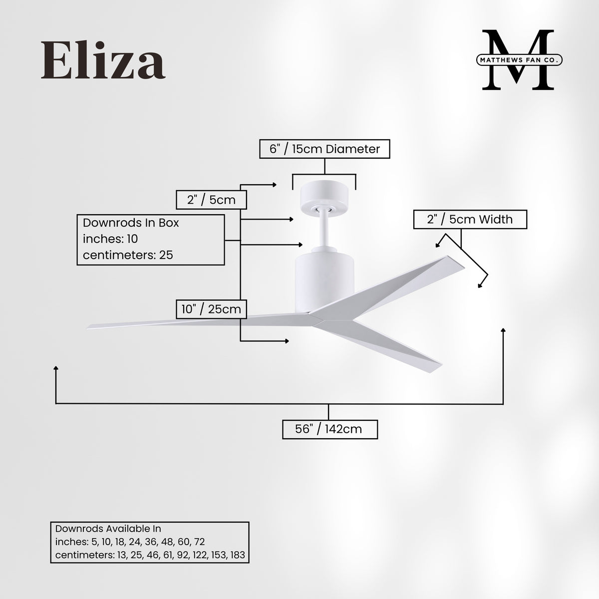 56-Inch Eliza 3-Blade Ceiling Fan Without Light Kit