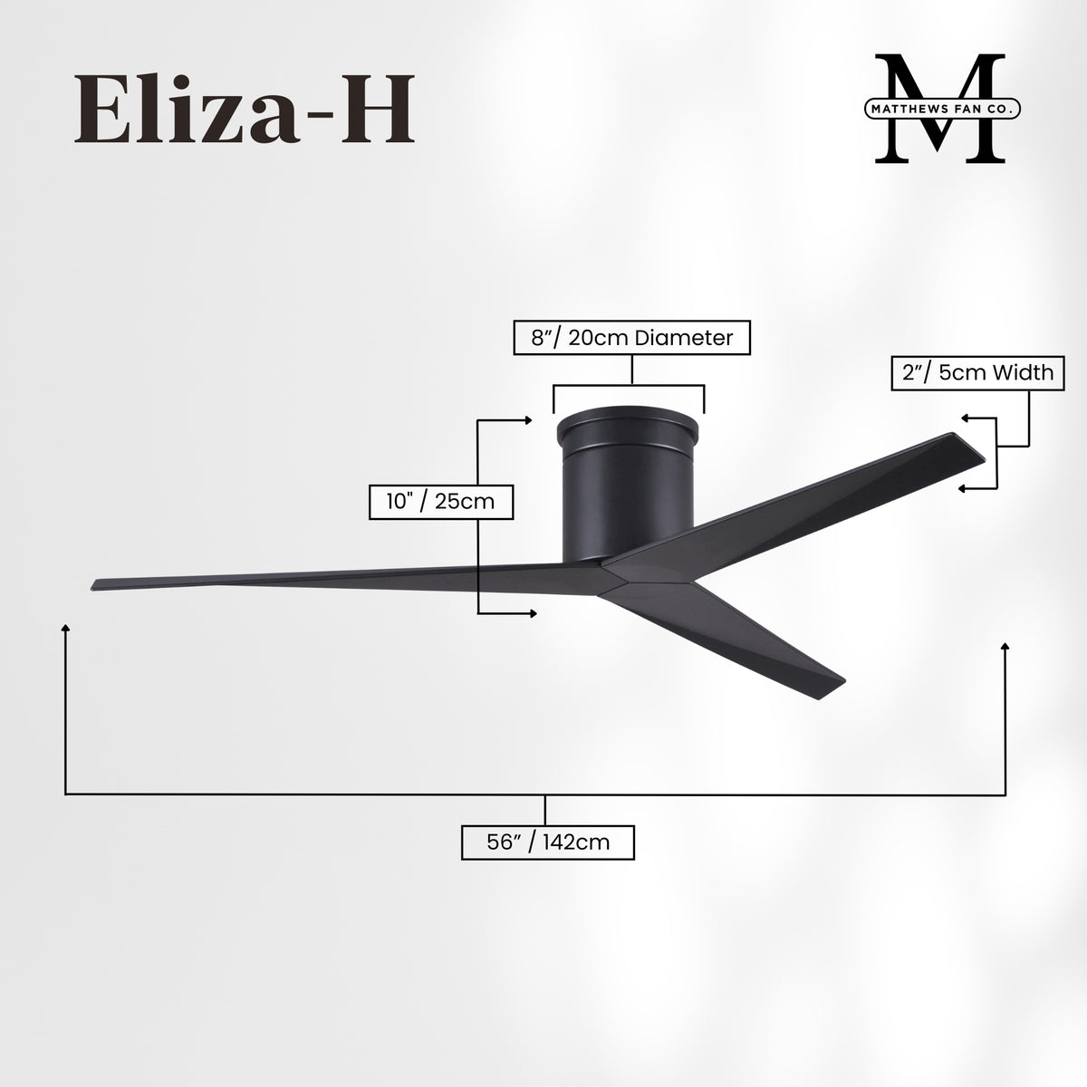 56-Inch Hugger Eliza 3-Blade Flush Mount Ceiling Fan Without Light Kit