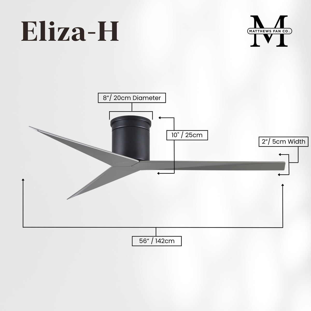 56-Inch Hugger Eliza 3-Blade Flush Mount Ceiling Fan Without Light Kit
