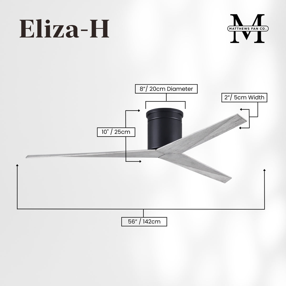 56-Inch Hugger Eliza 3-Blade Flush Mount Ceiling Fan Without Light Kit