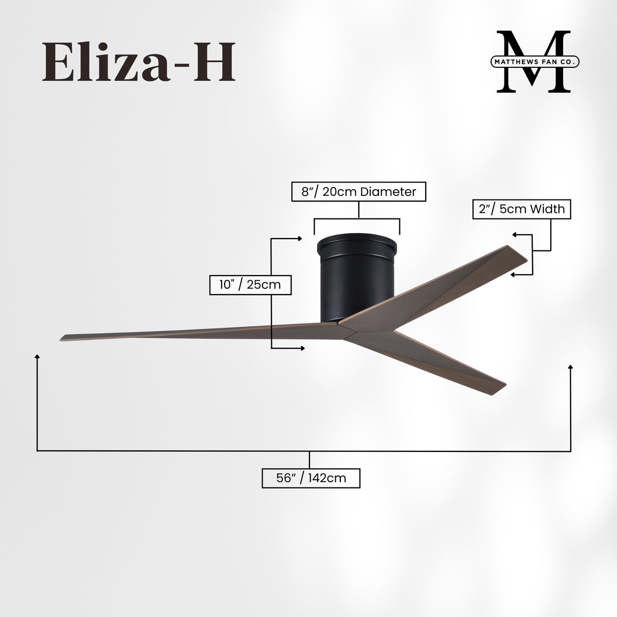 56-Inch Hugger Eliza 3-Blade Flush Mount Ceiling Fan Without Light Kit