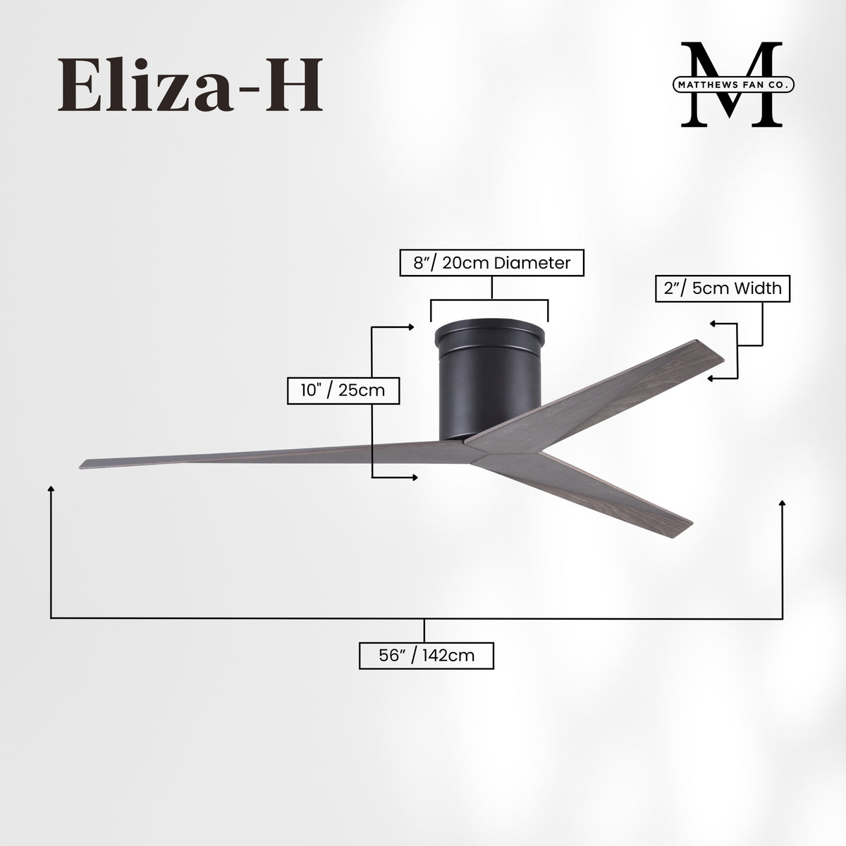 56-Inch Hugger Eliza 3-Blade Flush Mount Ceiling Fan Without Light Kit
