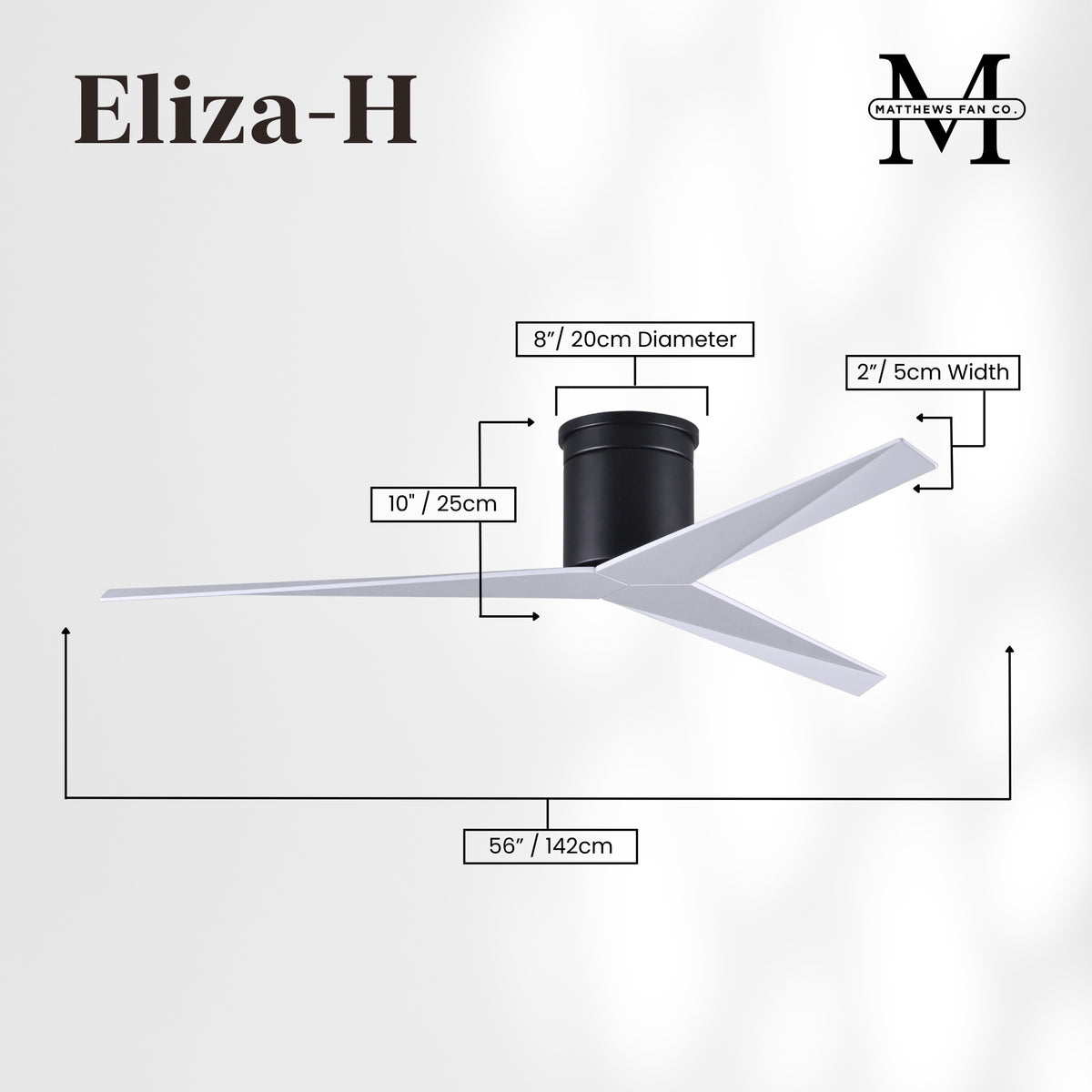 56-Inch Hugger Eliza 3-Blade Flush Mount Ceiling Fan Without Light Kit