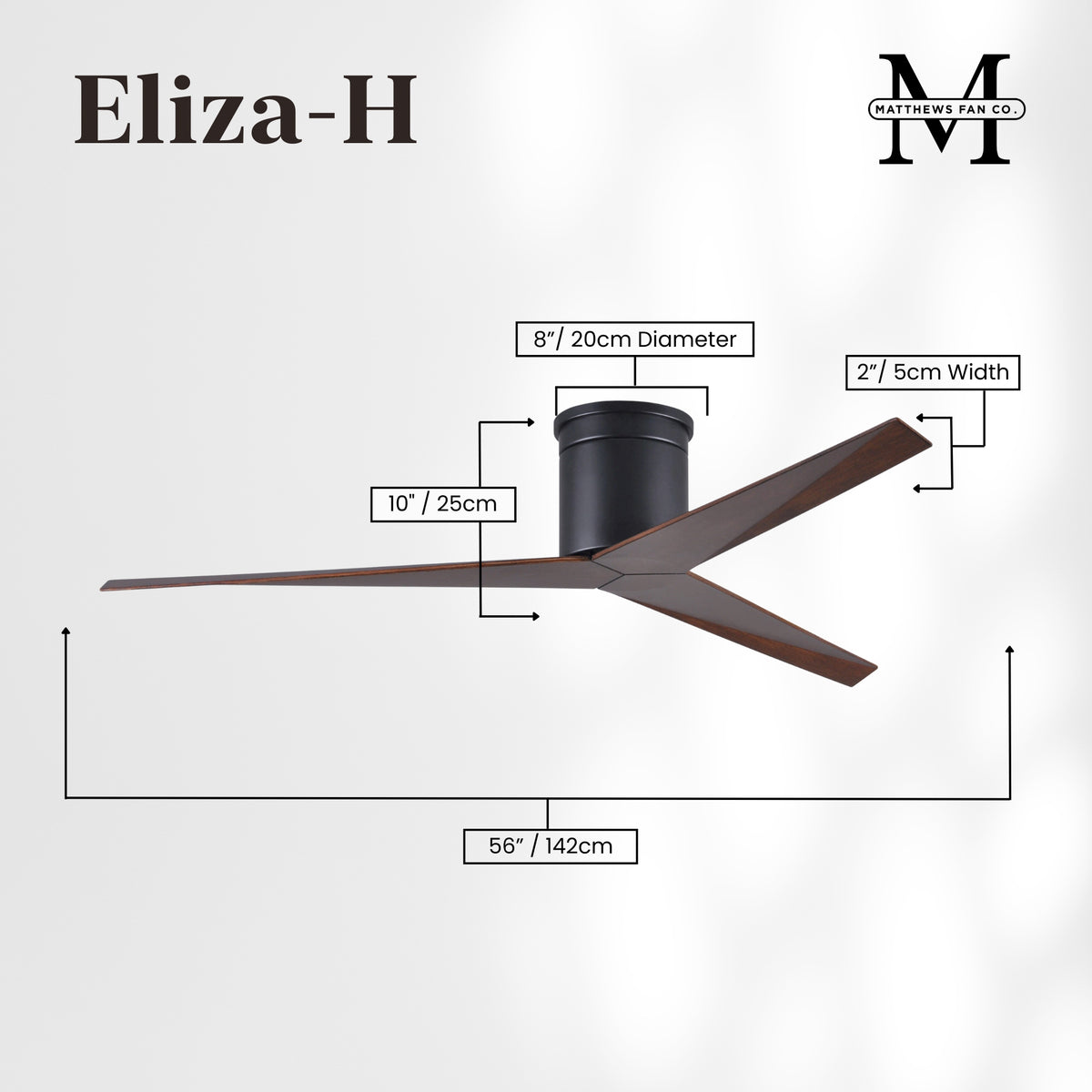 56-Inch Hugger Eliza 3-Blade Flush Mount Ceiling Fan Without Light Kit
