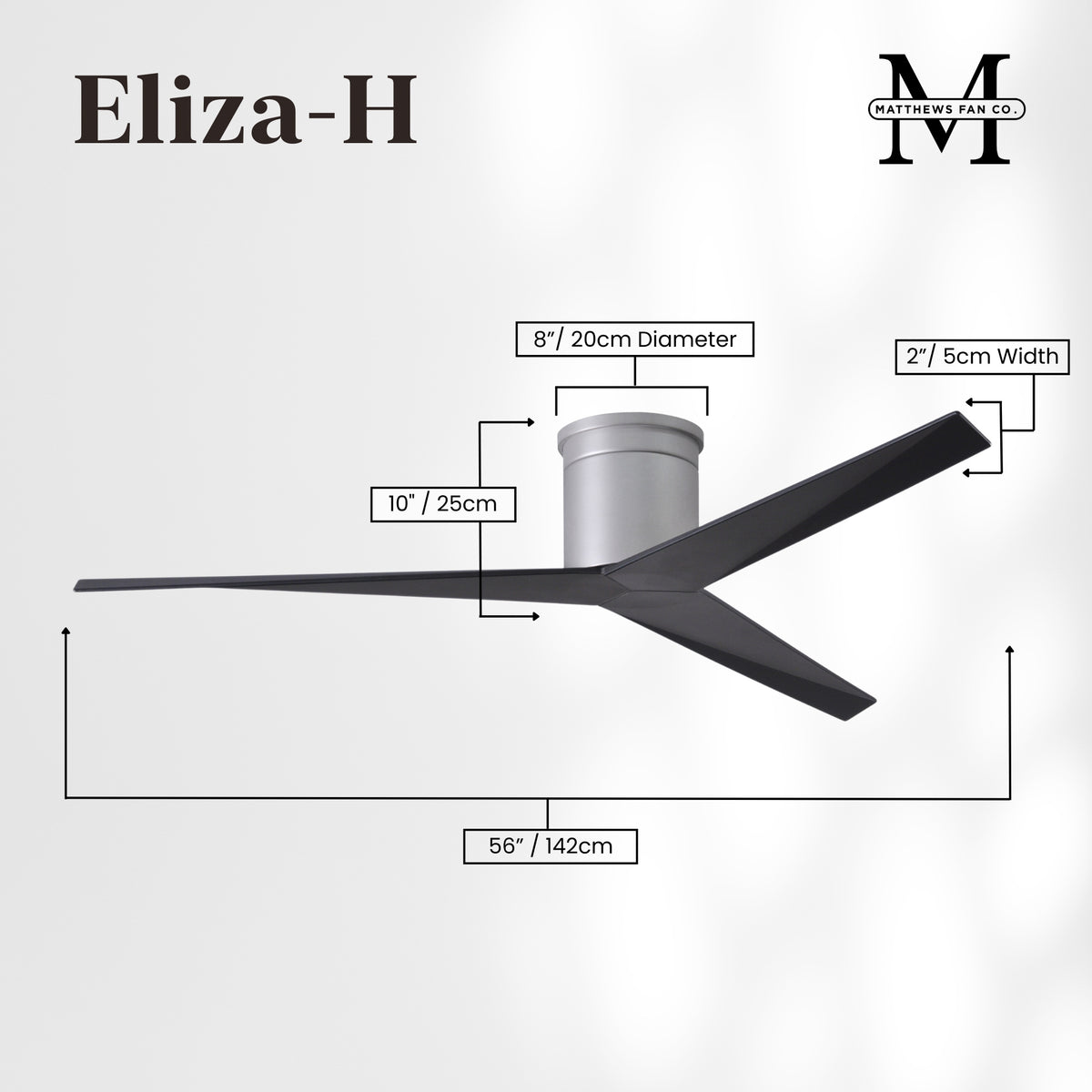 56-Inch Hugger Eliza 3-Blade Flush Mount Ceiling Fan Without Light Kit