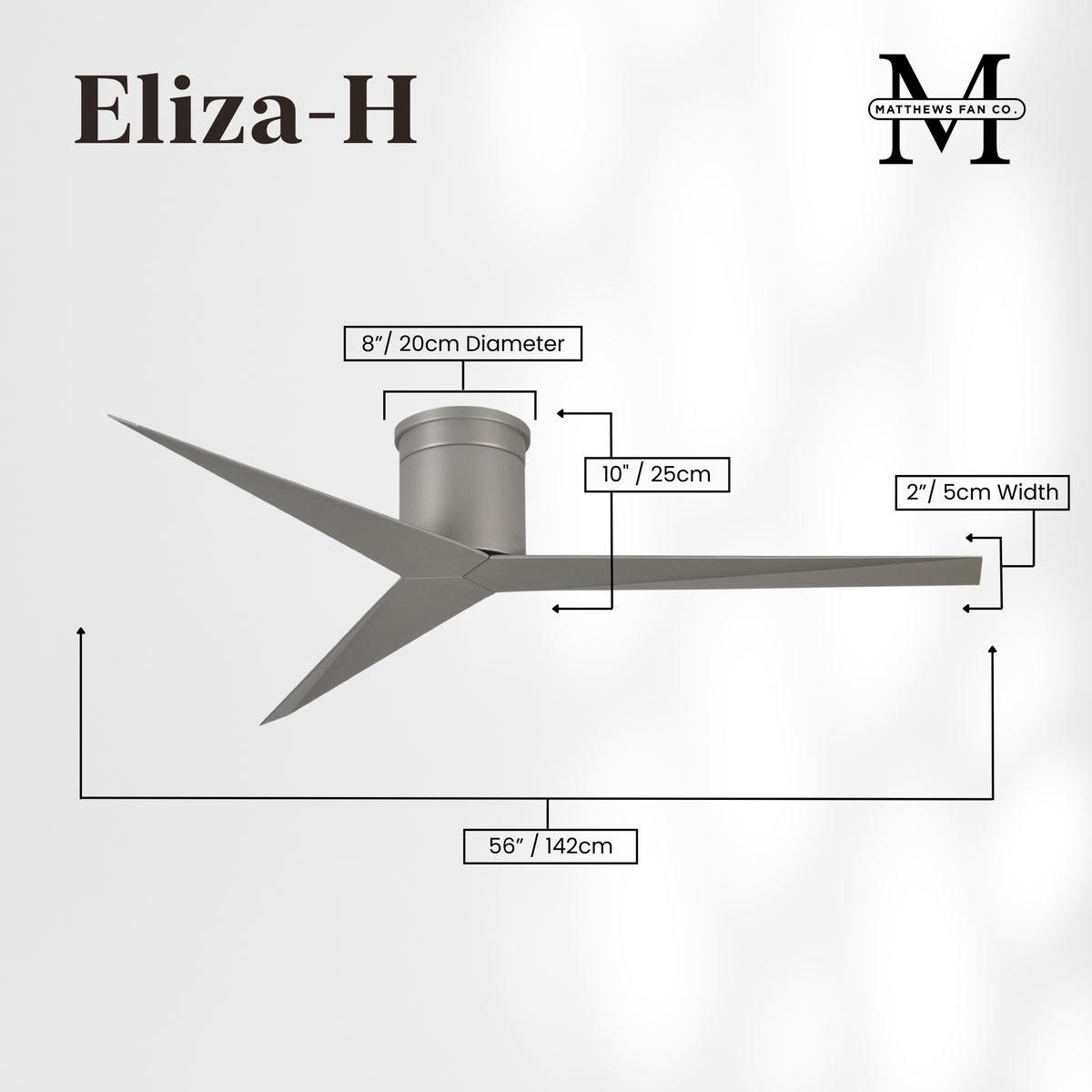 56-Inch Hugger Eliza 3-Blade Flush Mount Ceiling Fan Without Light Kit