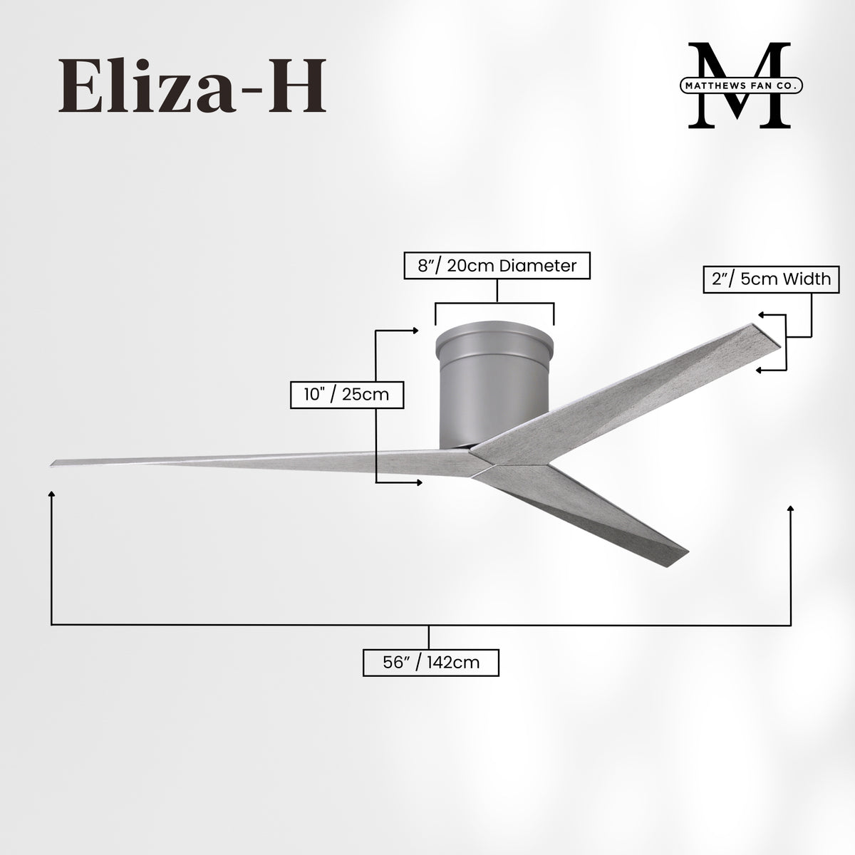56-Inch Hugger Eliza 3-Blade Flush Mount Ceiling Fan Without Light Kit