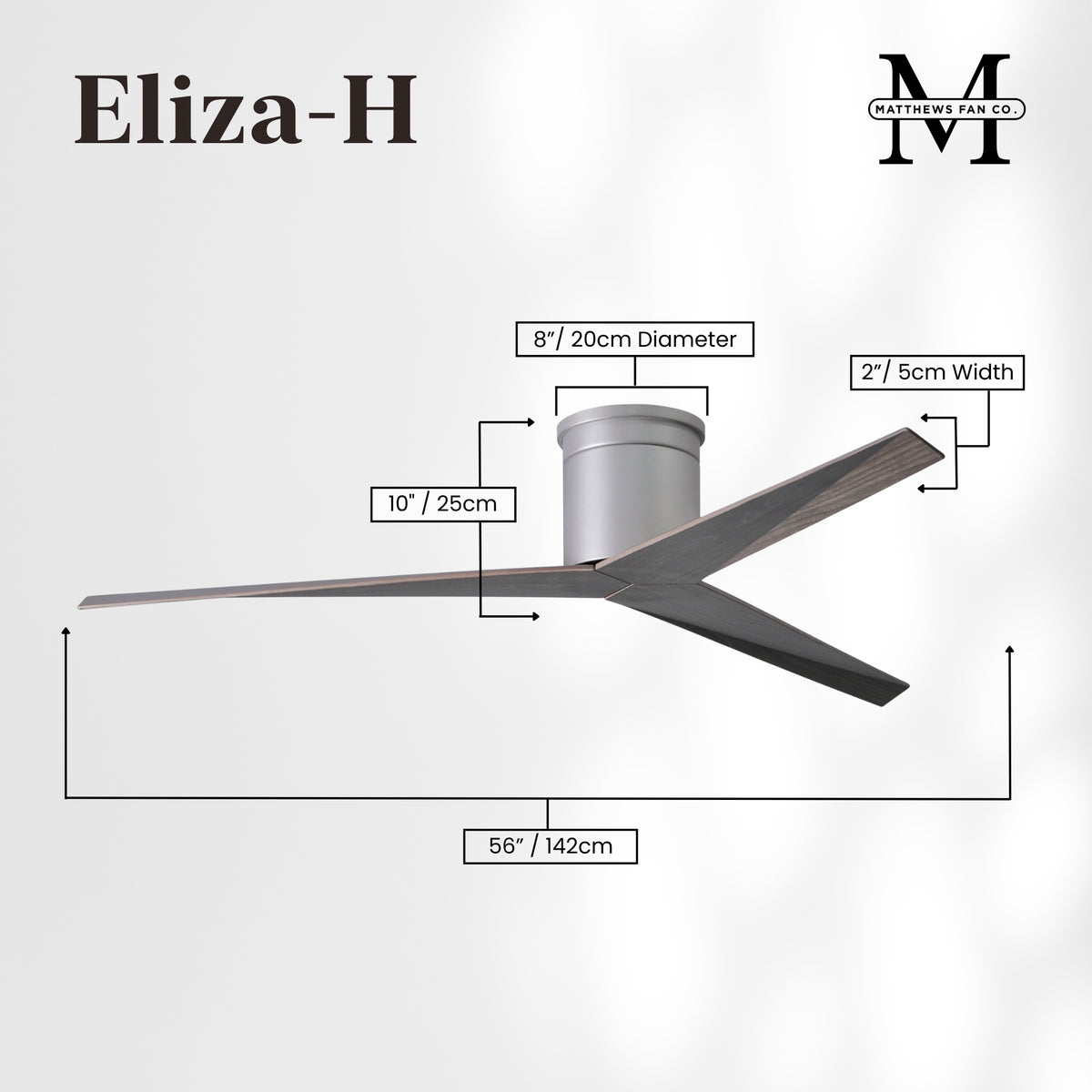 56-Inch Hugger Eliza 3-Blade Flush Mount Ceiling Fan Without Light Kit