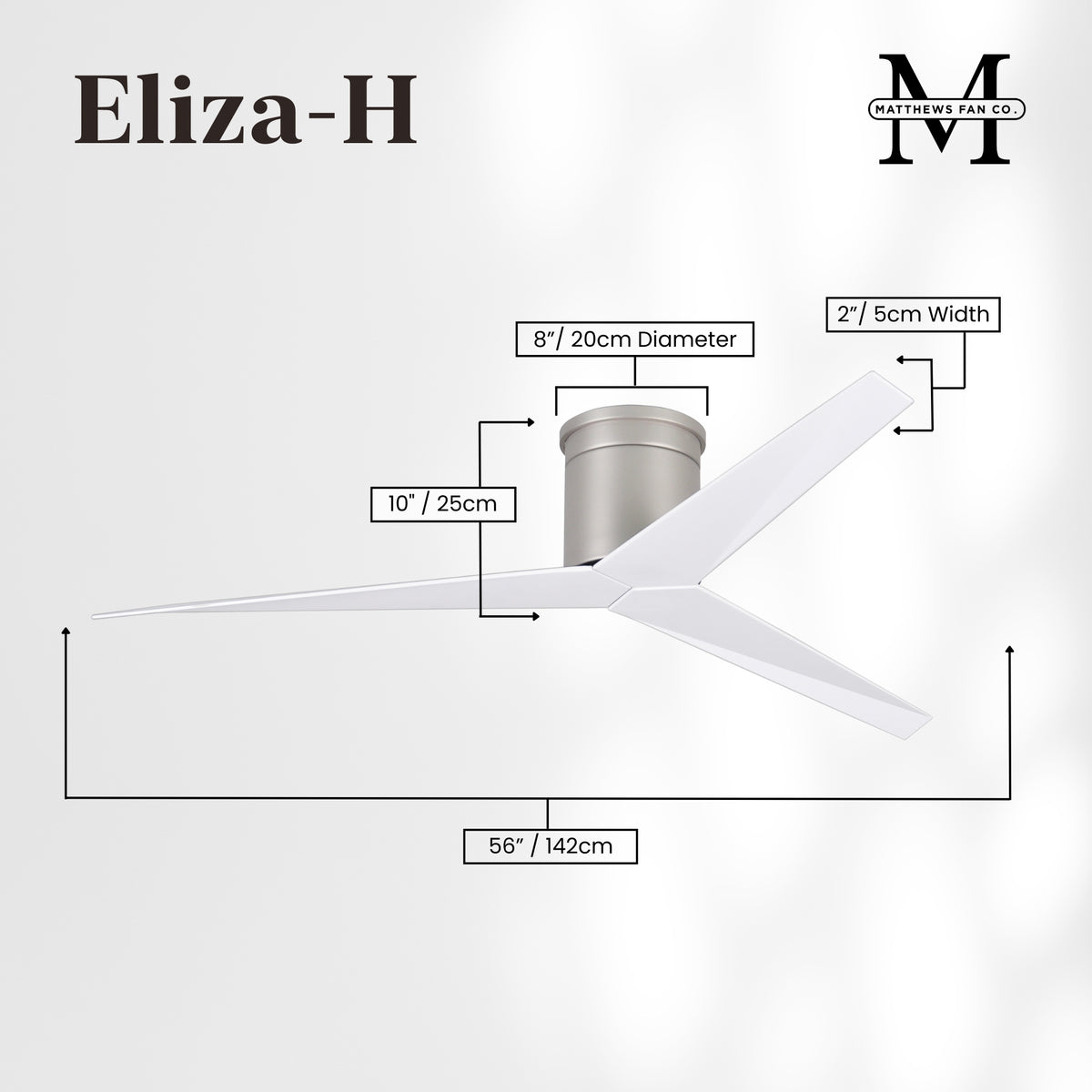 56-Inch Hugger Eliza 3-Blade Flush Mount Ceiling Fan Without Light Kit