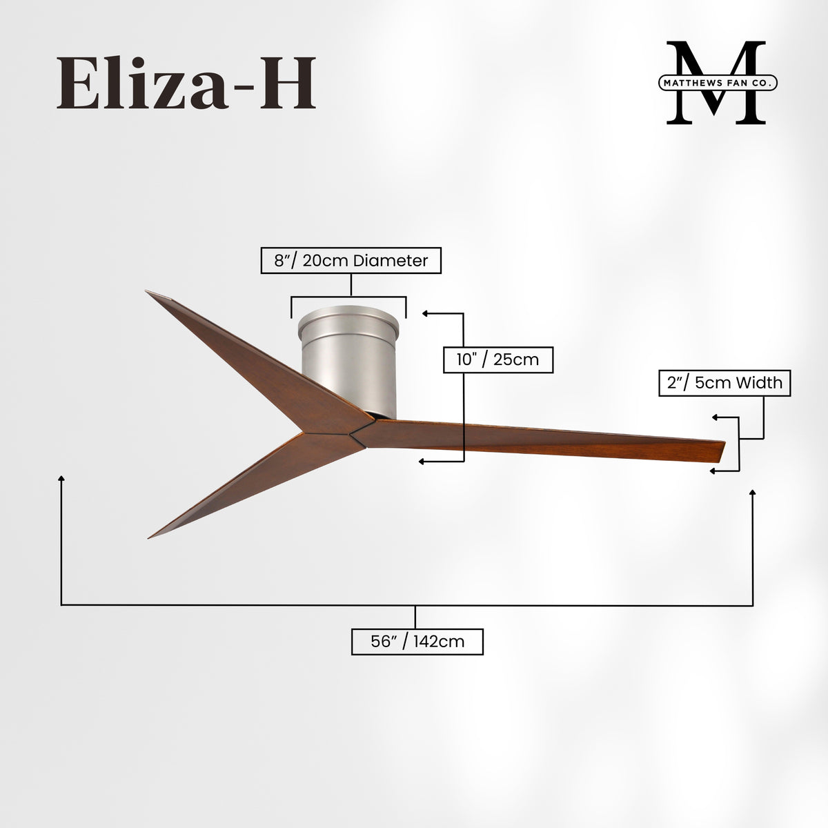56-Inch Hugger Eliza 3-Blade Flush Mount Ceiling Fan Without Light Kit
