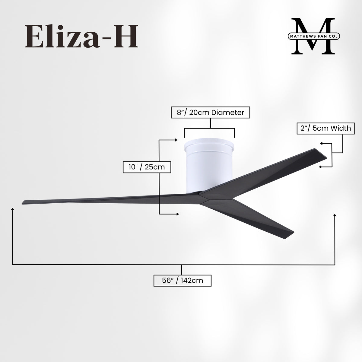 56-Inch Hugger Eliza 3-Blade Flush Mount Ceiling Fan Without Light Kit