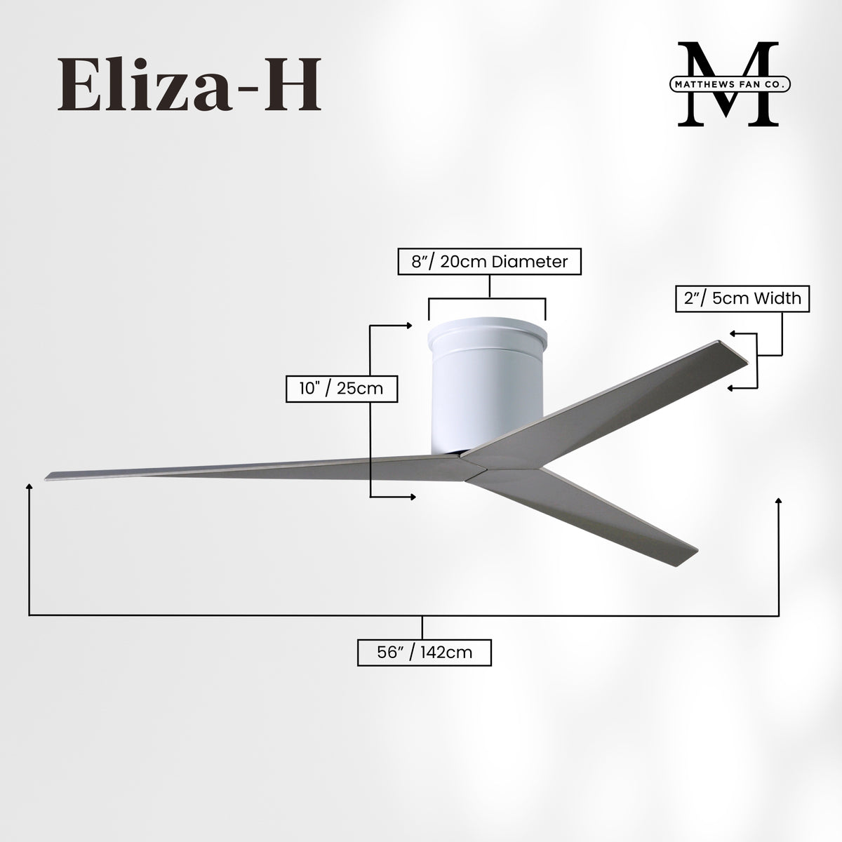 56-Inch Hugger Eliza 3-Blade Flush Mount Ceiling Fan Without Light Kit