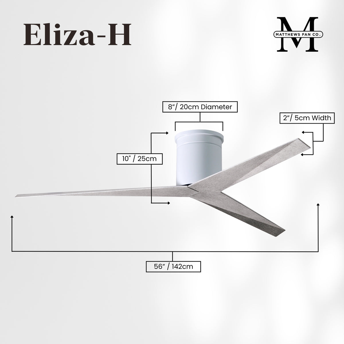 56-Inch Hugger Eliza 3-Blade Flush Mount Ceiling Fan Without Light Kit