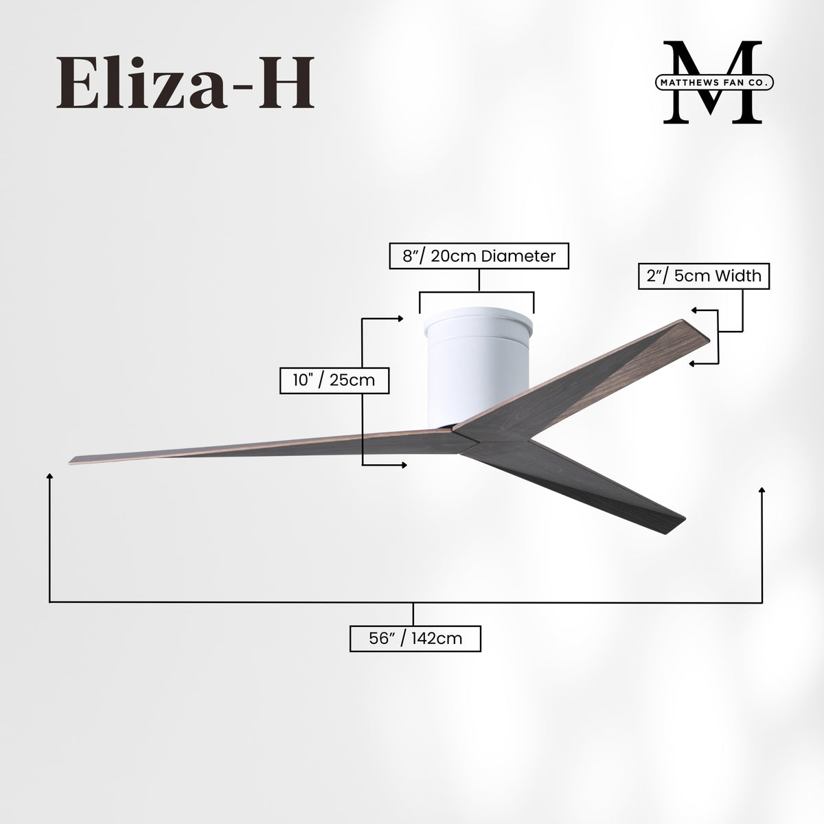 56-Inch Hugger Eliza 3-Blade Flush Mount Ceiling Fan Without Light Kit