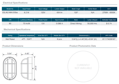 Residential LED Outdoor Wall Light 6W 6CCT White Bulkhead Fixture