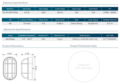Residential LED Outdoor Wall Light 6W 6CCT White Bulkhead Fixture