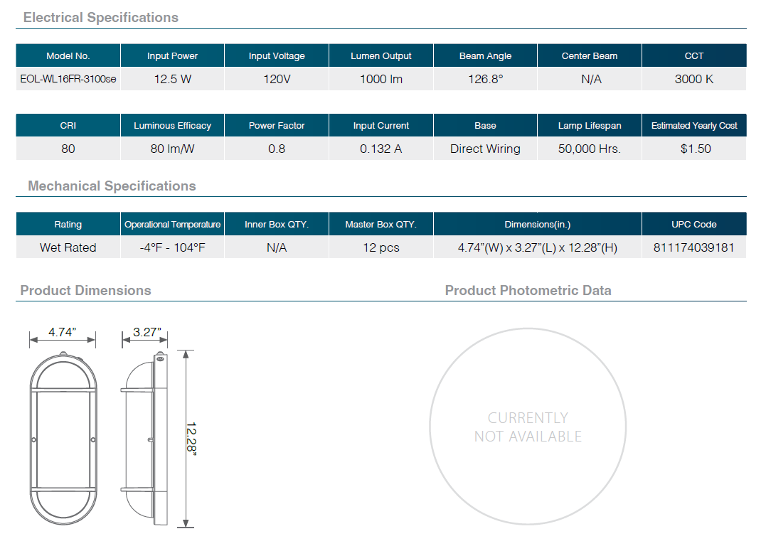 Residential LED 12.5W Oval Wall Sconce with Photocell Sensor