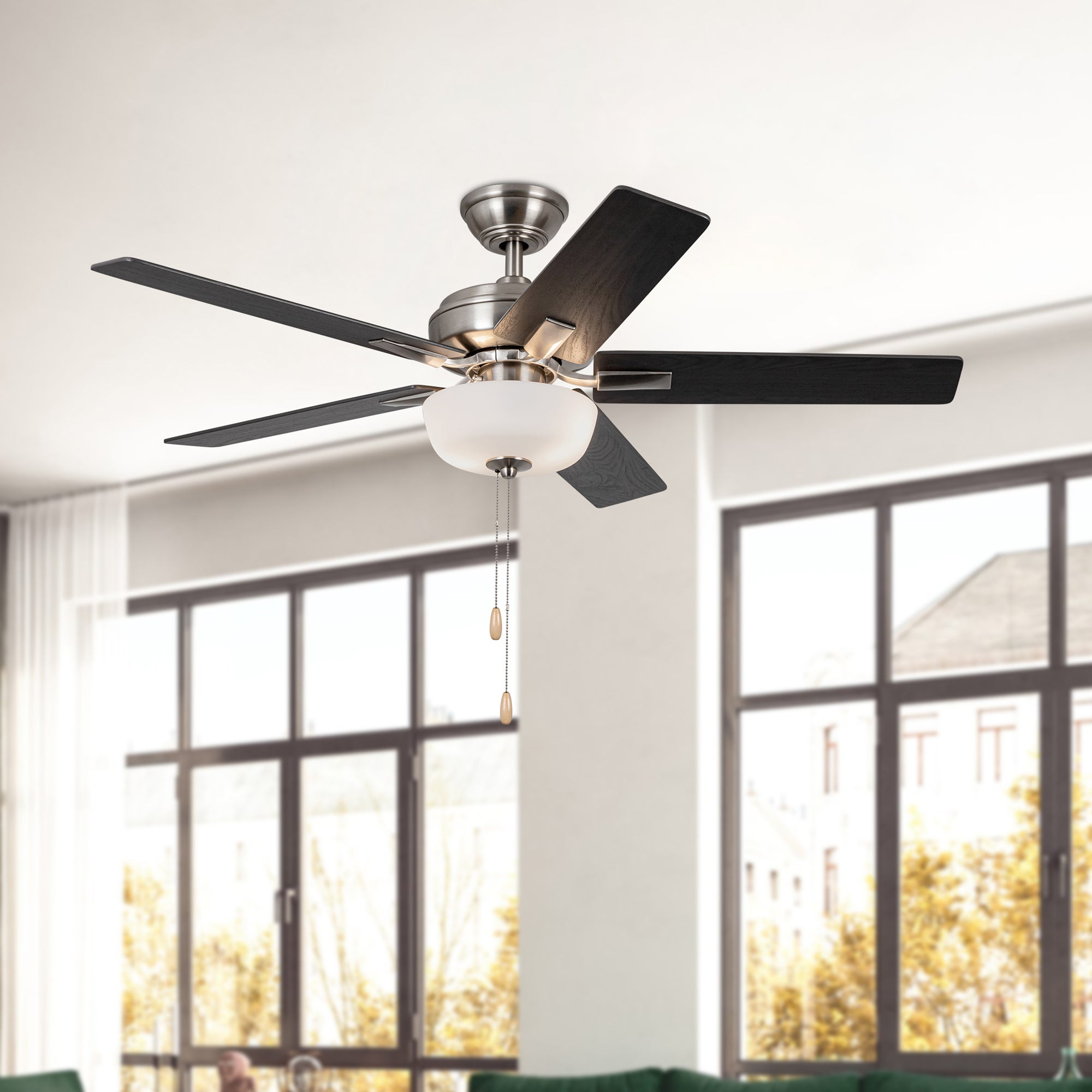 Erikson 52-in Brushed Nickel Pull Chain Ceiling Fan with Bulbs