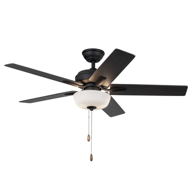 Erikson 52-in Matte Black Pull Chain Ceiling Fan with Bulbs
