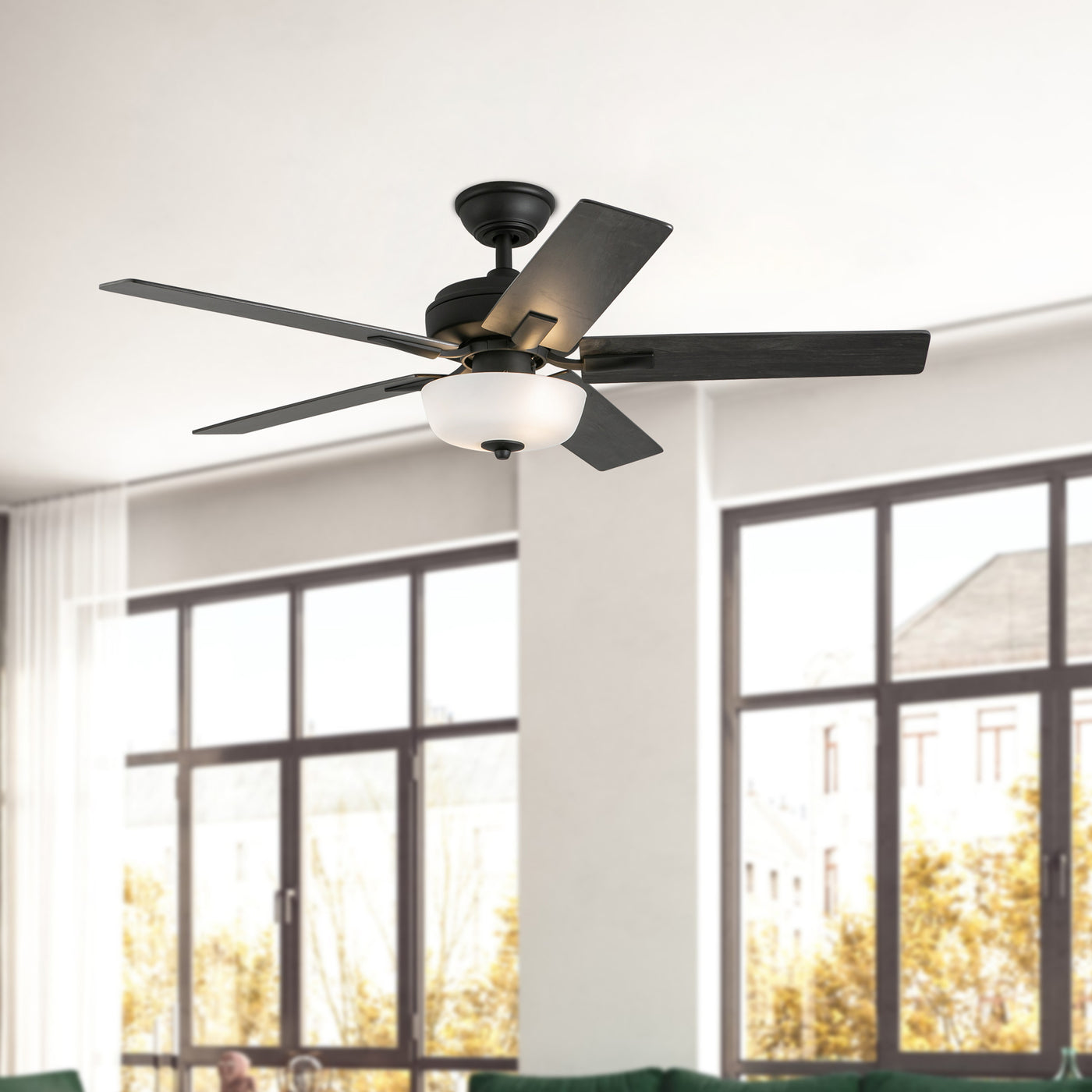 Erikson 52-in Matte Black Ceiling Fan with Bulbs