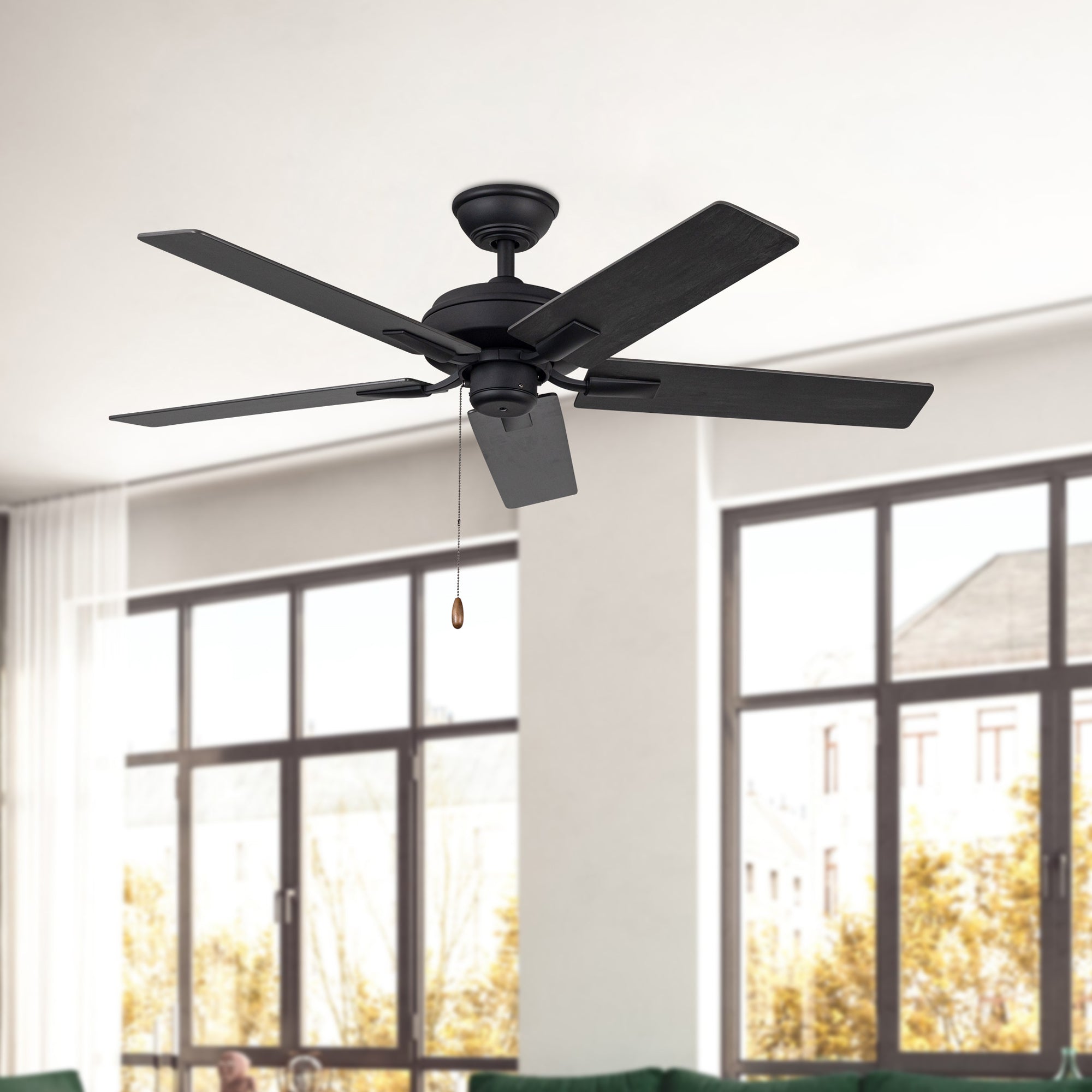 Erikson 52-in Matte Black Pull Chain Ceiling Fan