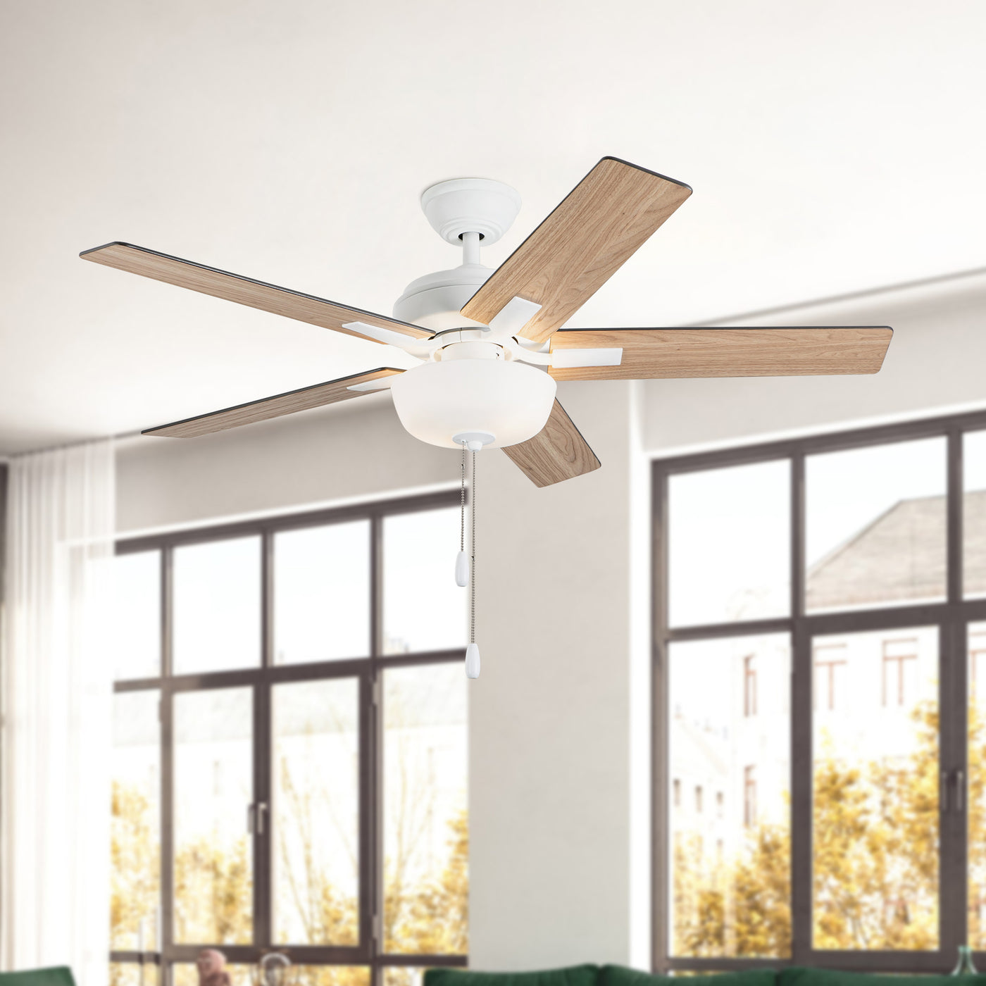 Erikson 52-in White Pull Chain Ceiling Fan with Bulbs