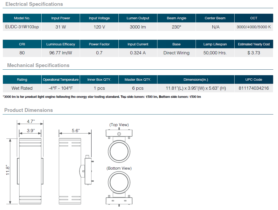Modern LED Wall Light – 31W Outdoor Up & Down Residential Fixture