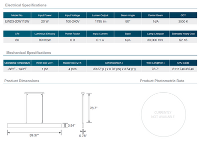 Artisan Wood 39" Linear Pendant Lighting 20W Walnut Fixture