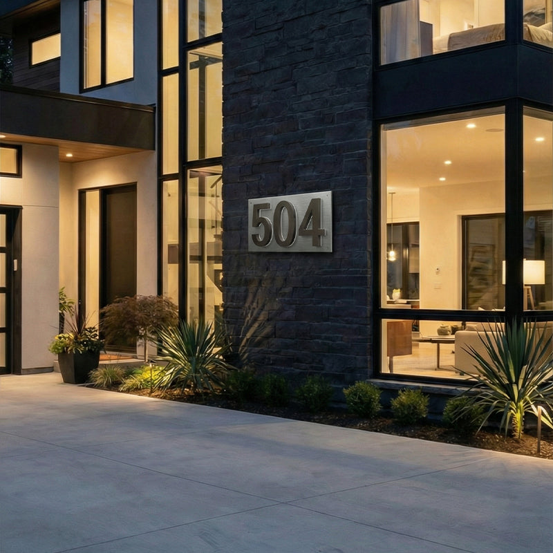 5 inch backlit house numbers - 6000k Stainless Steel - Waterproof
