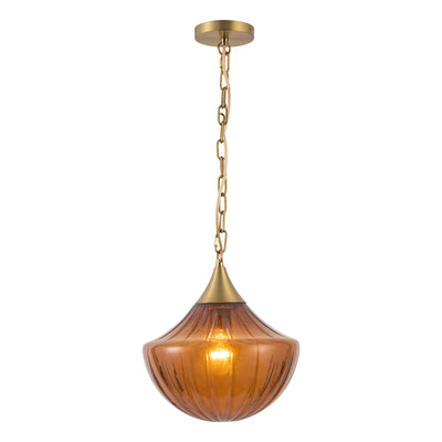 Farrah 12-in Amber Ribbed Glass Socket Pendant