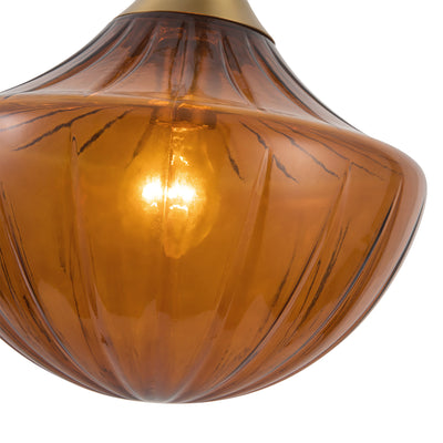 Farrah 12-in Amber Ribbed Glass Socket Pendant