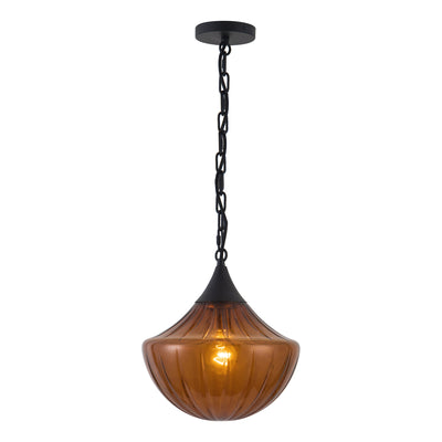 Farrah 12-in Amber Ribbed Glass Socket Pendant