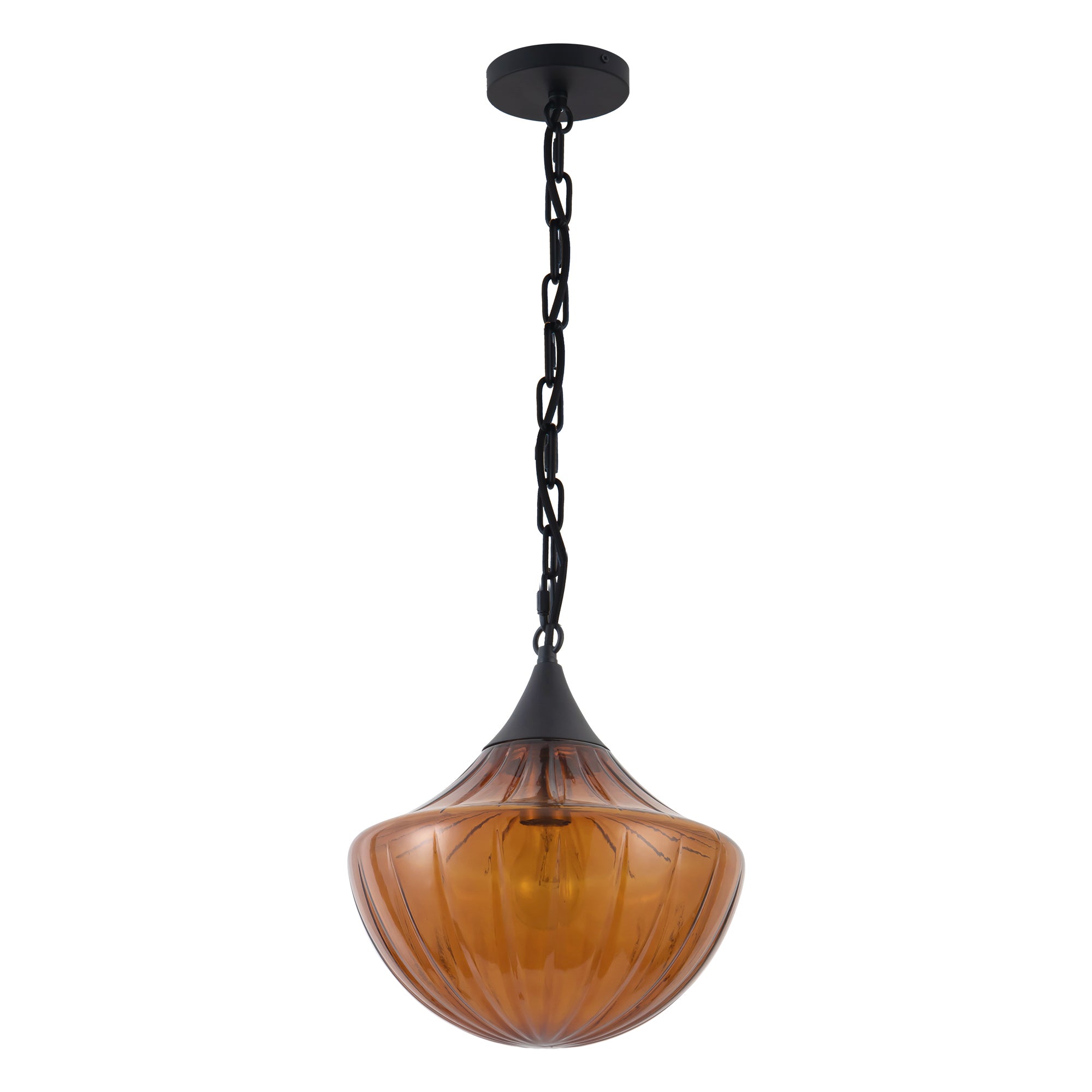 Farrah 12-in Amber Ribbed Glass Socket Pendant