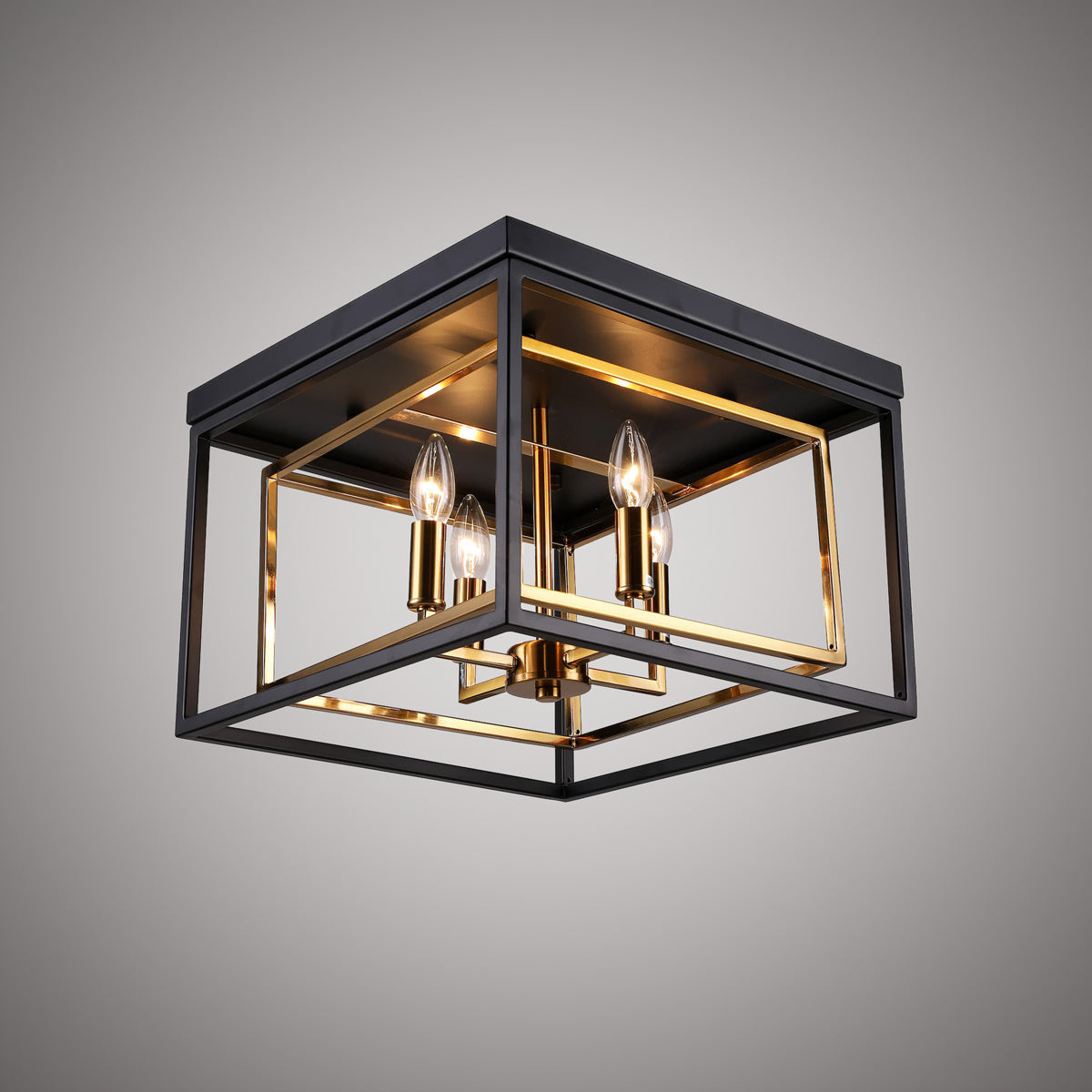 4 Lights 15-in Flush Mount Aged Brass/Matte Black  Dimmable 160W