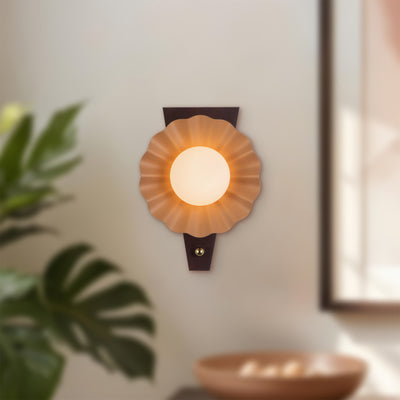 Furrow 12-in Steel Brass Wood Wall Sconce