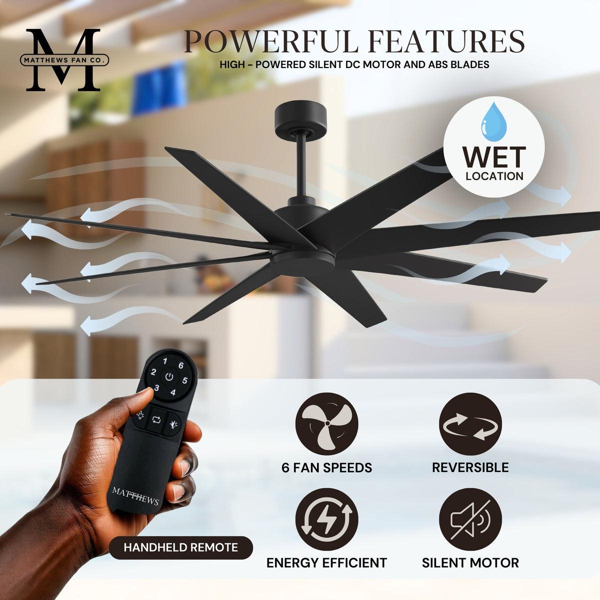 64-Inch Ariella 8-Blade Ceiling Fan Without Light Kit