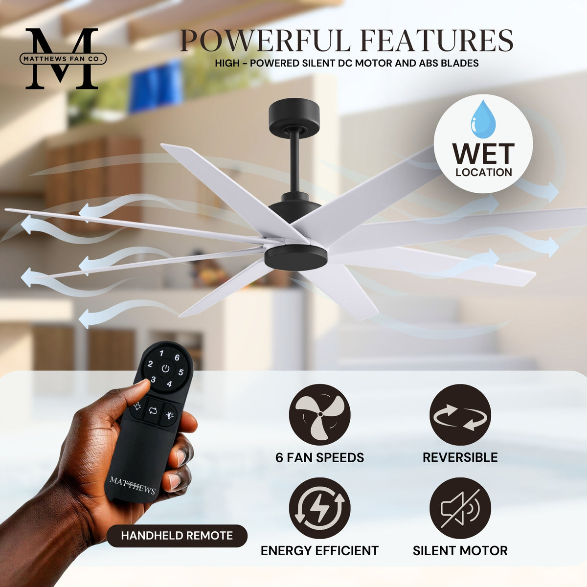 64-Inch Ariella 8-Blade Ceiling Fan Without Light Kit