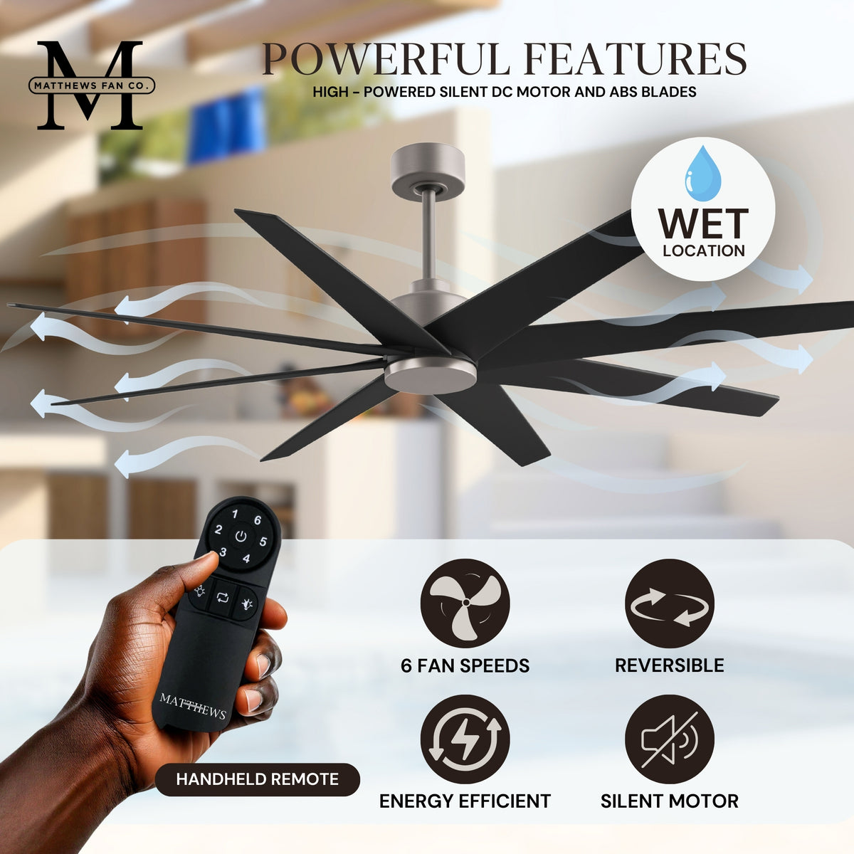 64-Inch Ariella 8-Blade Ceiling Fan Without Light Kit