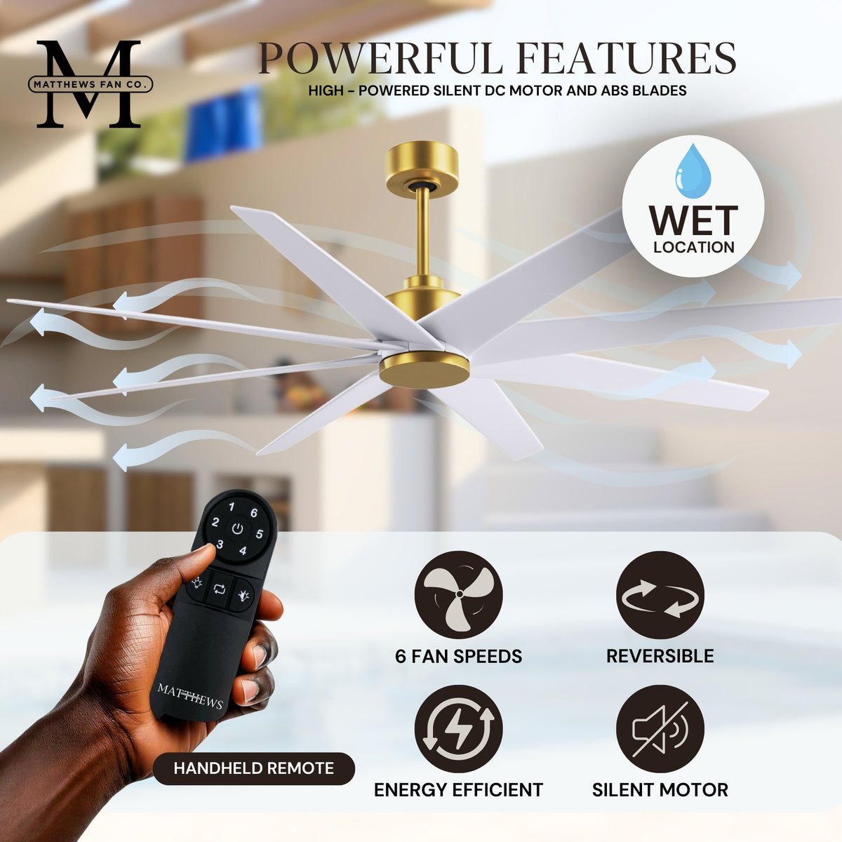 64-Inch Ariella 8-Blade Ceiling Fan Without Light Kit