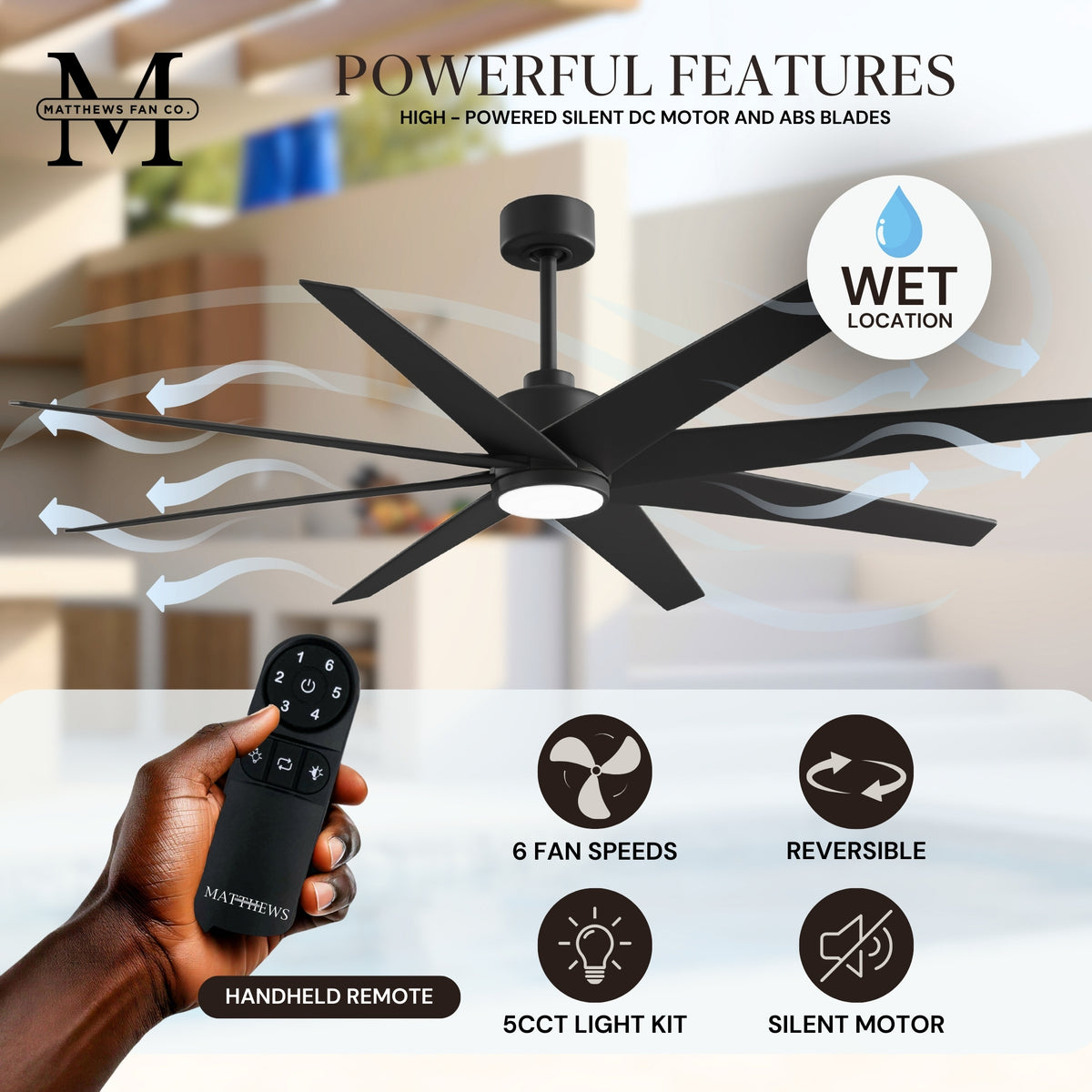 64-inch Ariella 8-Blade Ceiling Fan with LED Light