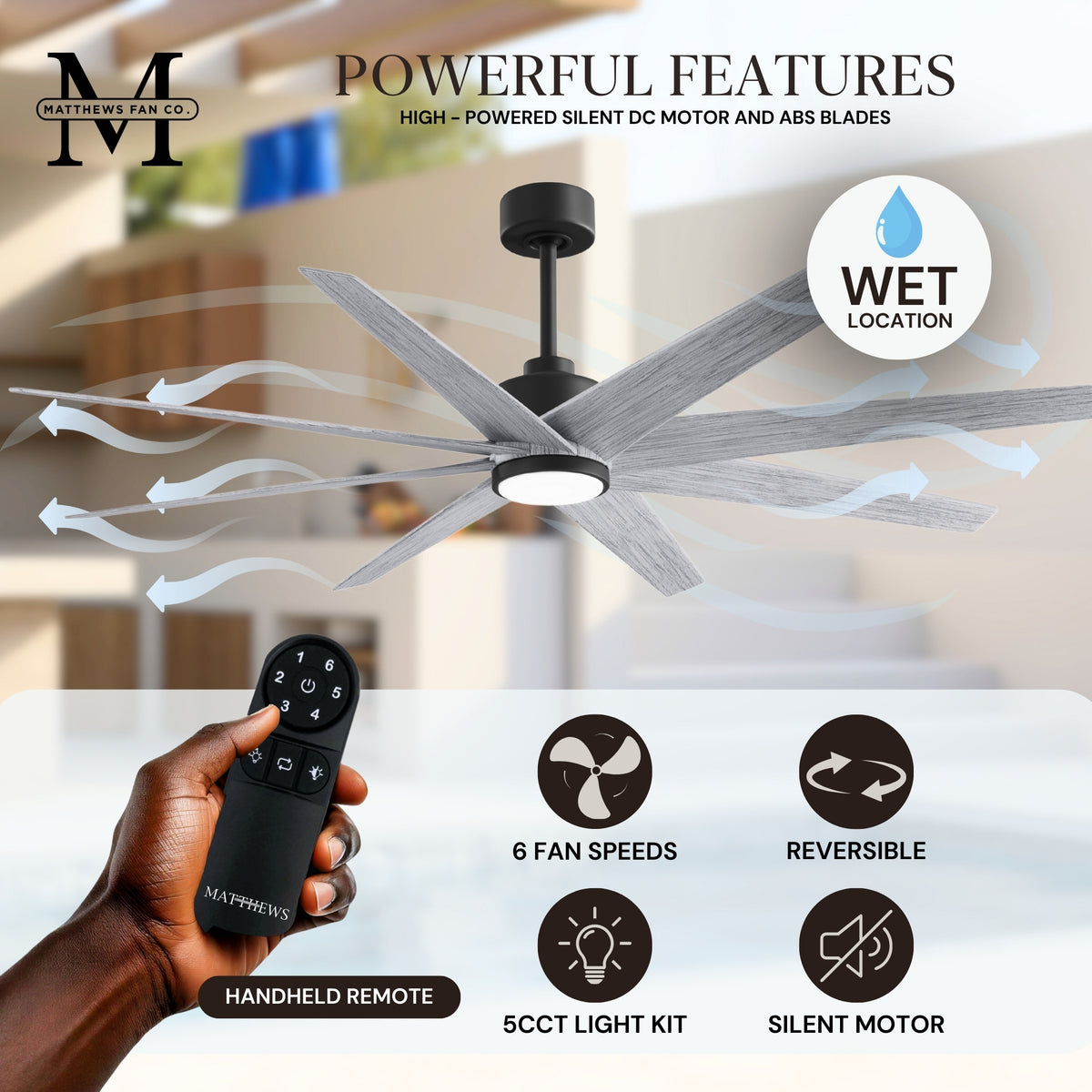 64-inch Ariella 8-Blade Ceiling Fan with LED Light