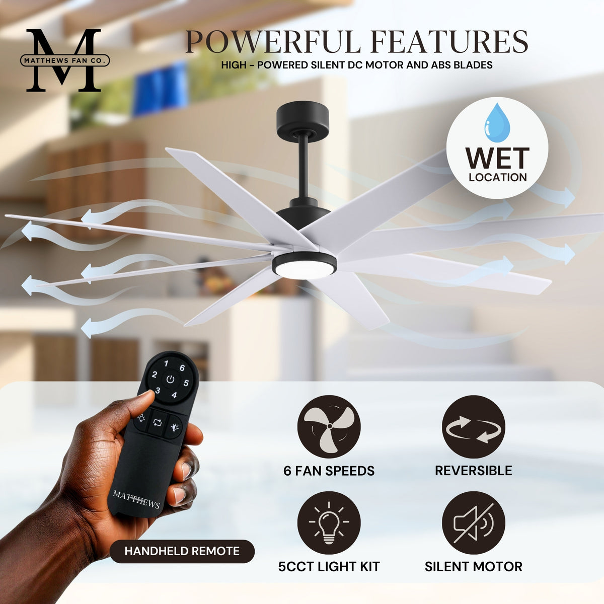 64-inch Ariella 8-Blade Ceiling Fan with LED Light