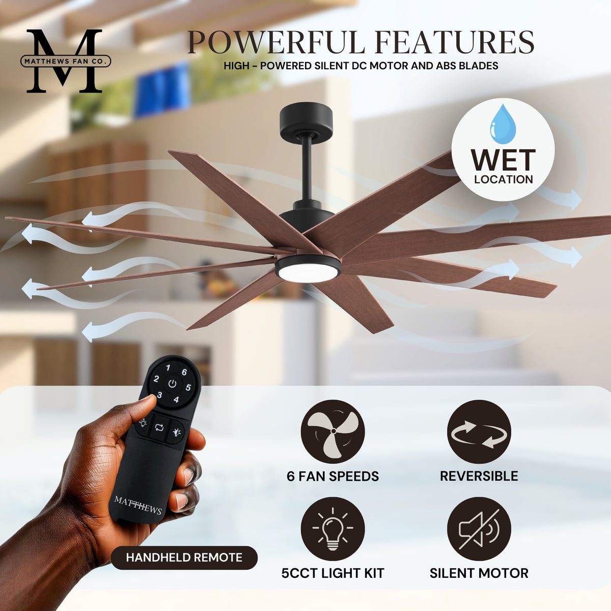 64-inch Ariella 8-Blade Ceiling Fan with LED Light