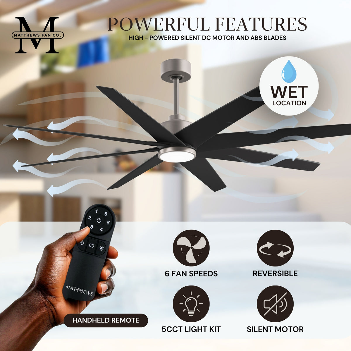 64-inch Ariella 8-Blade Ceiling Fan with LED Light