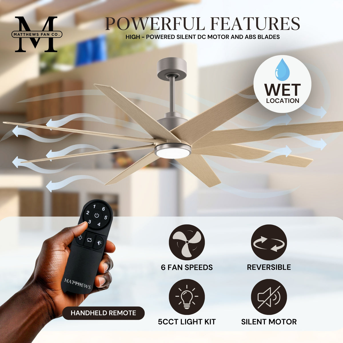 64-inch Ariella 8-Blade Ceiling Fan with LED Light