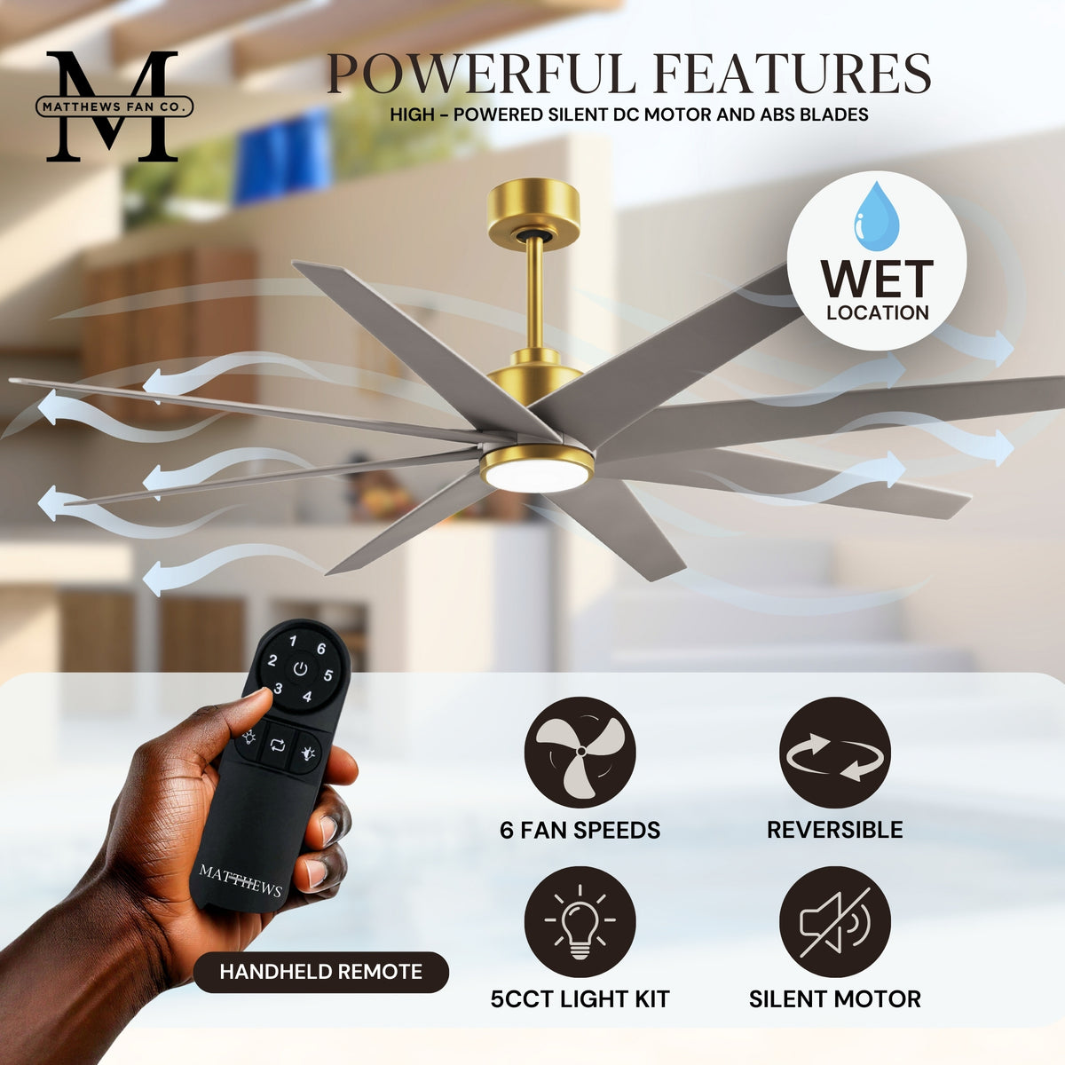 64-inch Ariella 8-Blade Ceiling Fan with LED Light