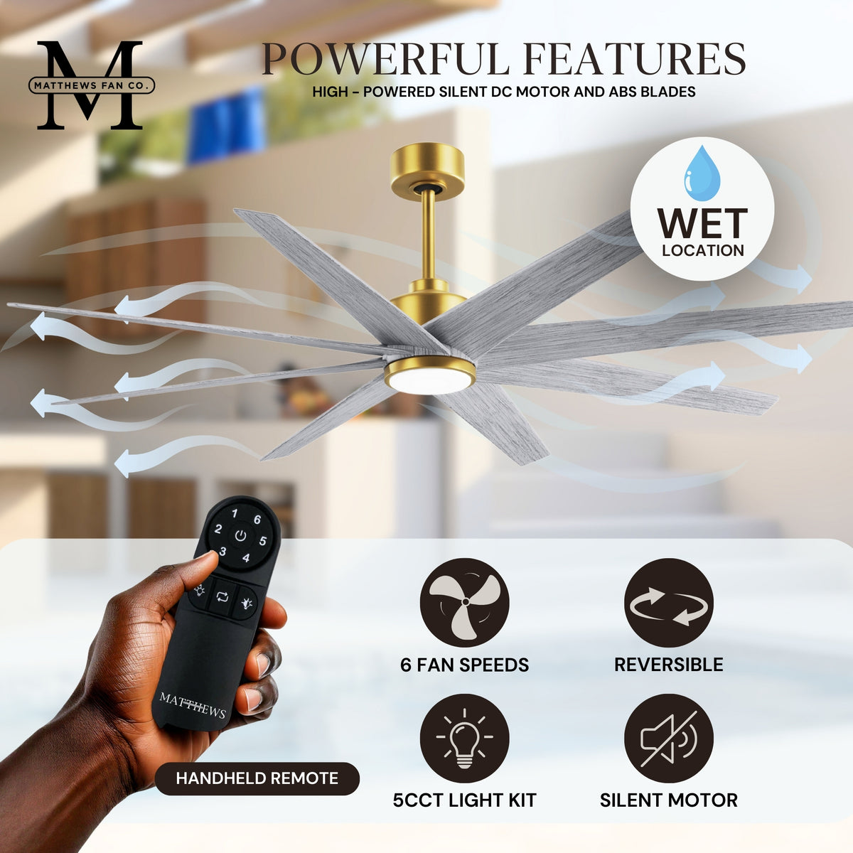 64-inch Ariella 8-Blade Ceiling Fan with LED Light