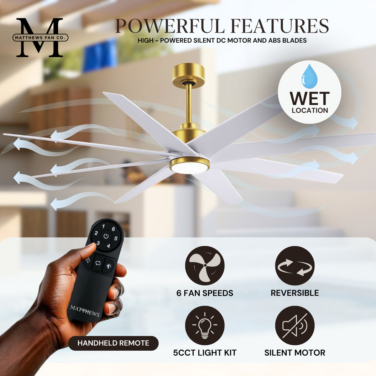 64-inch Ariella 8-Blade Ceiling Fan with LED Light